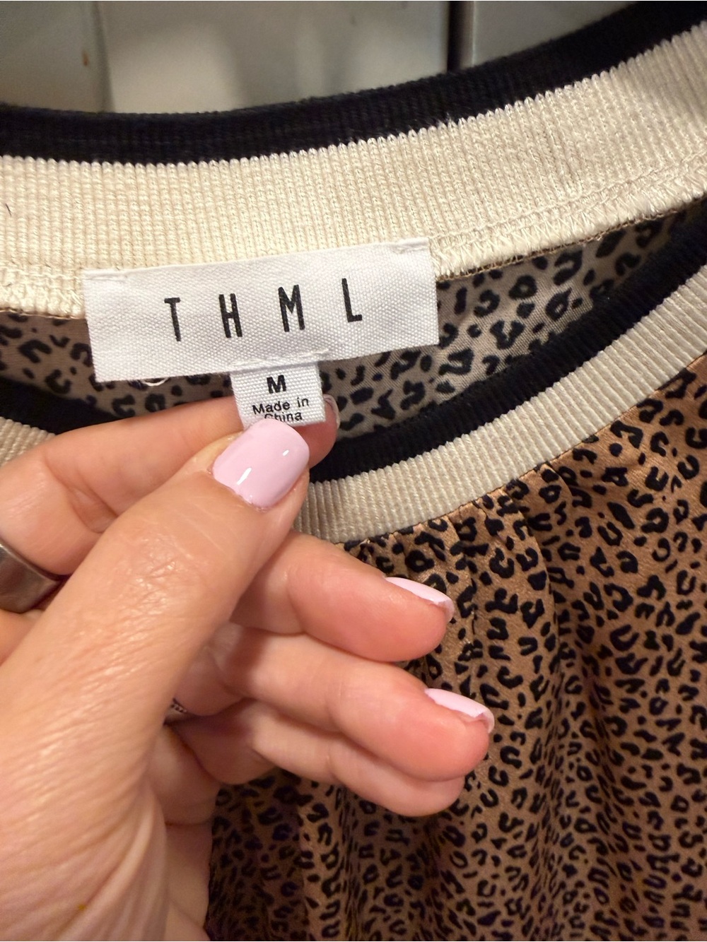 THML Leopard-Print Short Sleeve Top in Tan with Cream Trim - Picture 3 of 4